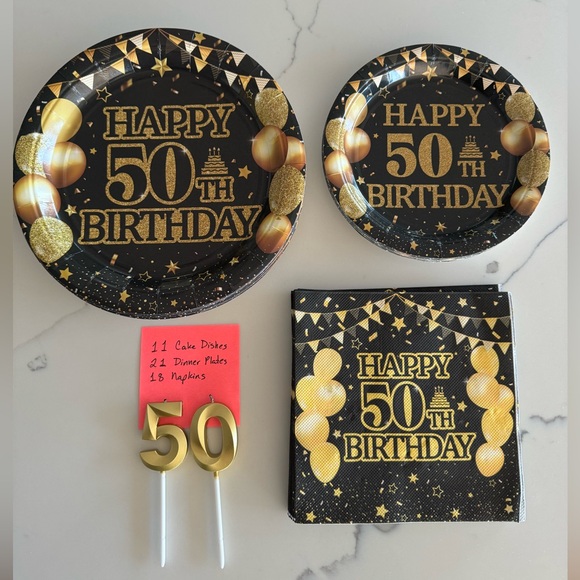 50th Birthday Party Decor Centerpieces Plates Dishes Napkins in Black and Gold ✨ - Picture 2 of 7